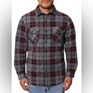 Freedom Foundry size Large soft fleece Red and Gray Plaid Button-Up Shirt